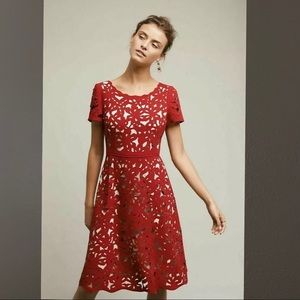 Anthropologie MOULINETTE SOEURS Lasercut Red Dress